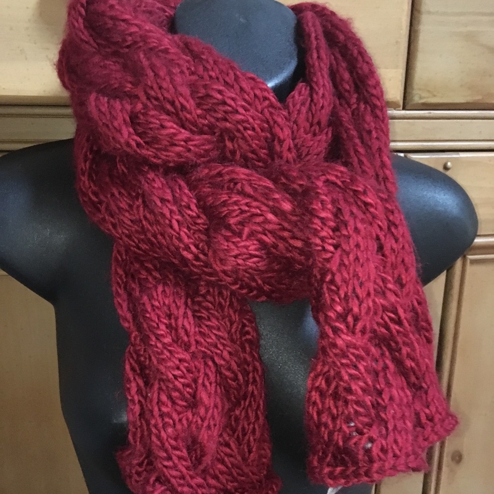 Chunky Cable Wine Red Soft Warm Long Winter Scarf
